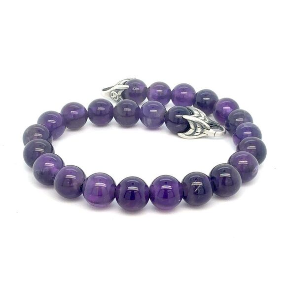 David Yurman Amethyst Spiritual Beads Bracelet 8.5" 8 mm Sterling Silver Estate - Picture 3 of 6